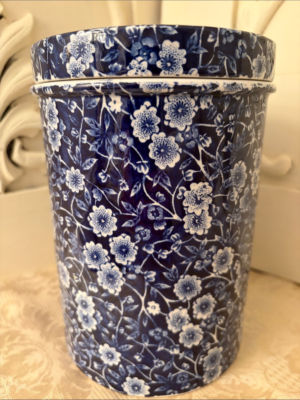Calico 7in. Blue and White Ironstone Canister